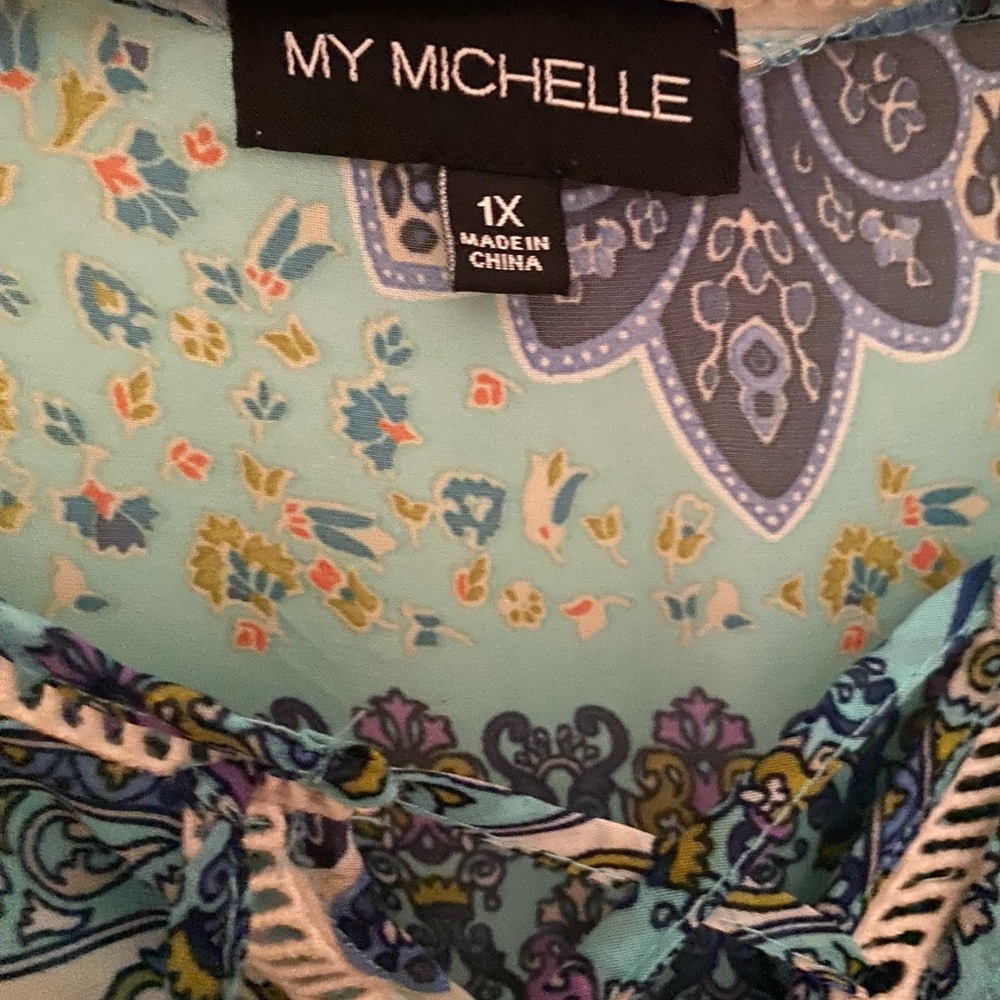 My Michelle Blue 3/4 Sleeve Tie Front Coverup - Picture 2 of 3